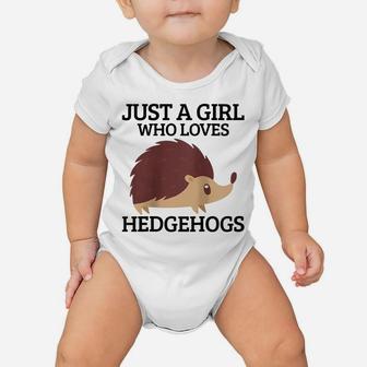 Womens Just A Girl Who Loves Hedgehogs Hedgehog Mom Funny Cute Gift Raglan Baseball Tee Baby Onesie | Crazezy UK