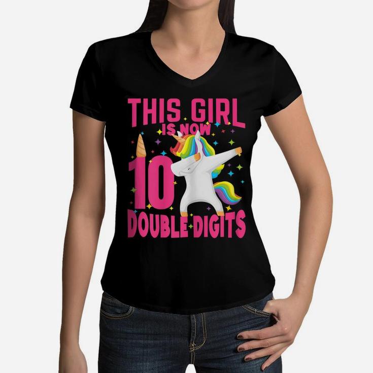 Birthday Girl Shirt, This Girl Is Now 10 Double Digits Women V-Neck T-Shirt