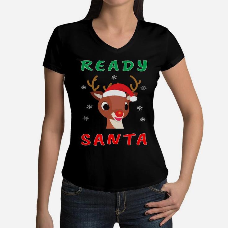Christmas Rudolph Red Nose Reindeer Kids Gift Sweatshirt Women V-Neck T-Shirt