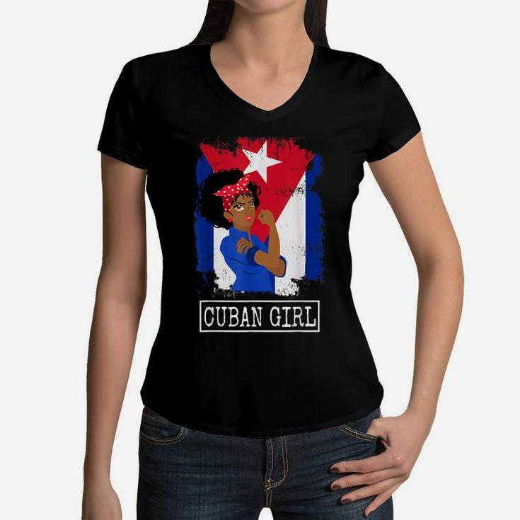Cuban Girl Strong Cubanita Free Cuba Flag For Girls Women Women V-Neck T-Shirt