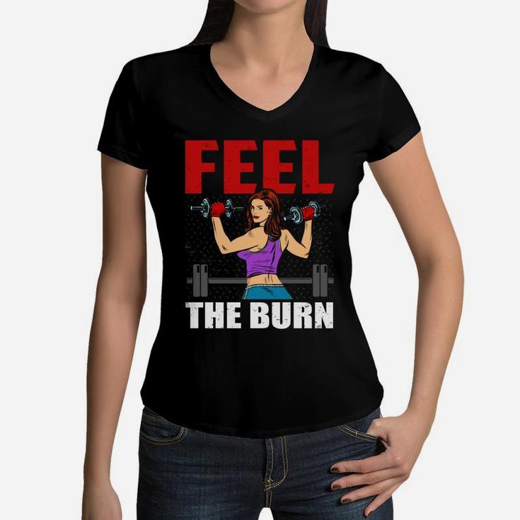 Good Fitness Girl Feel The Burn Women V-Neck T-Shirt