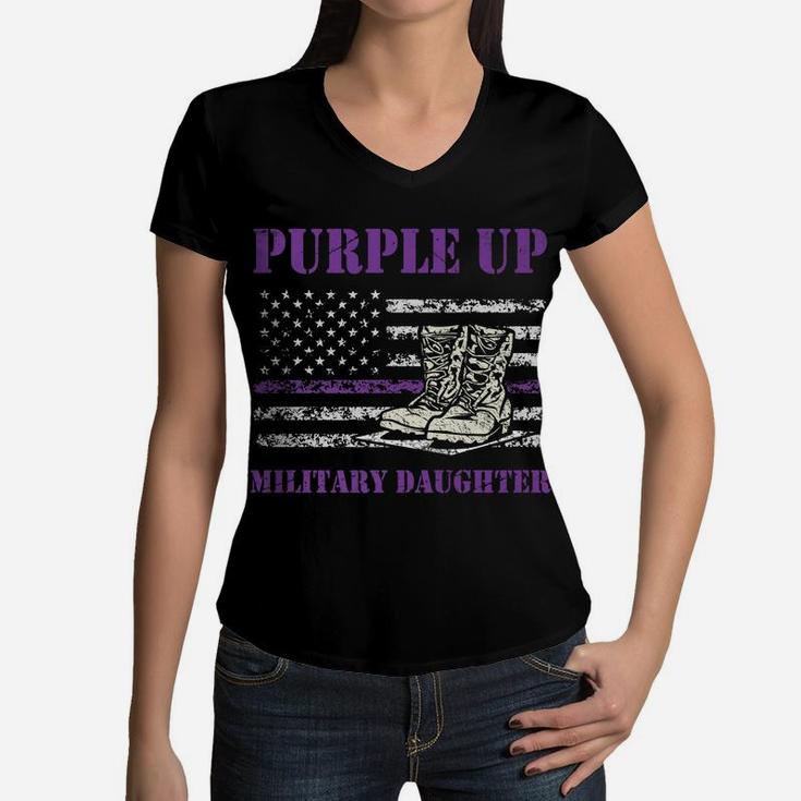 I Purple Up Military Kids Military Child Month Army Daughter Women V-Neck T-Shirt