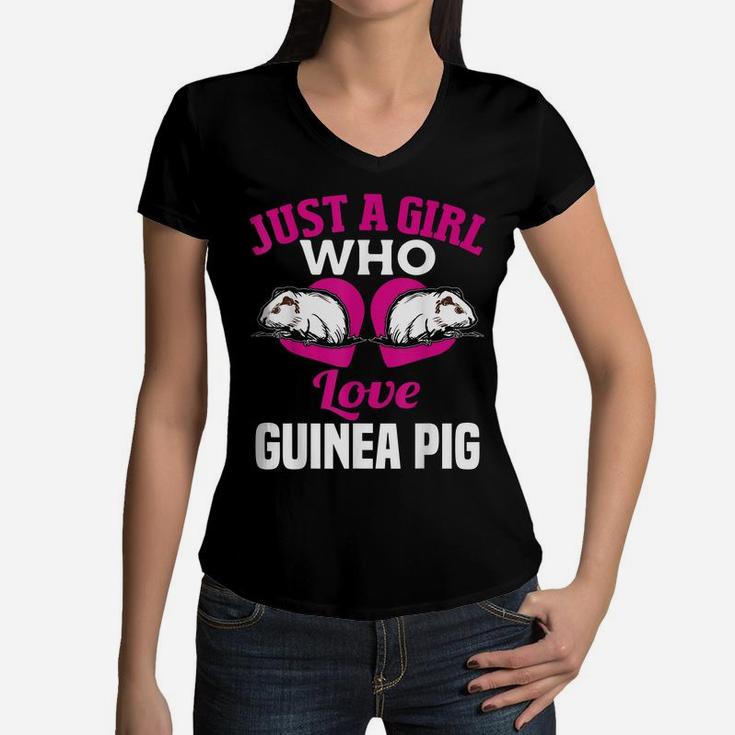 Just A Girl Who Love Guinea Pig Funny Guinea Pig Lover Shirt Women V-Neck T-Shirt