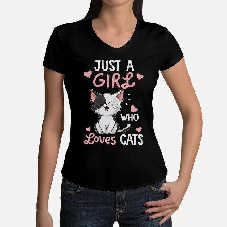 Just A Girl Who Loves Cats Tshirt Cute Cat Lover Gifts Women V-Neck T-Shirt