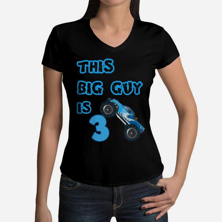 Kids 3Rd Birthday Boy Monster Truck Shirt 3 Year Old Boys Party Women V-Neck T-Shirt