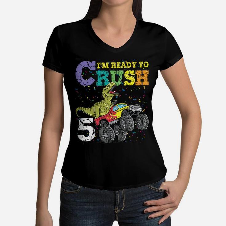 Kids 5 Years Old 5Th Birthday Dinosaur Trex Shirt Boy Girl Gifts Women V-Neck T-Shirt