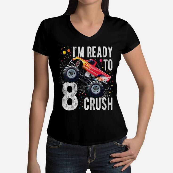 Kids 8Th Birthday Boy Shirt 8 Year Old Monster Truck Car T Shirt Women V-Neck T-Shirt
