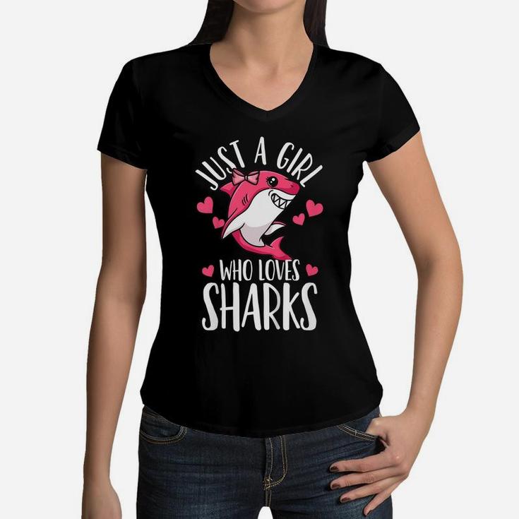 Kids Shark Just A Girl Who Loves Sharks Funny Shark Lover Gift Women V-Neck T-Shirt