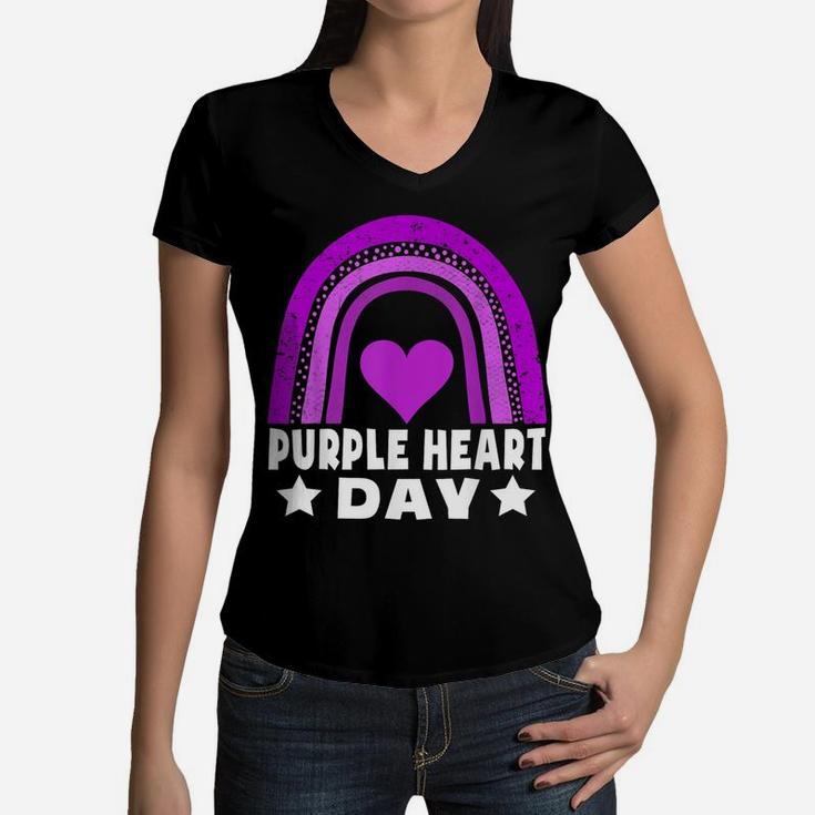 Purple Heart Day Military Us Combat Veteran Women Men Kids Women V-Neck T-Shirt