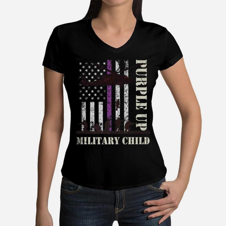 Purple Up Shirts Military Child Kids Army Retro Vintage Flag Women V-Neck T-Shirt
