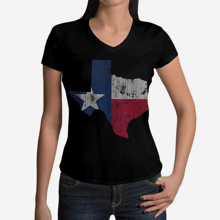 Retro Texas Flag Map Gift Men Women Kids Women V-Neck T-Shirt