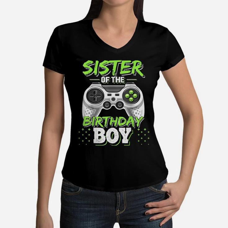 Sister Of The Birthday Boy Matching Video Game Birthday Gift Women V-Neck T-Shirt