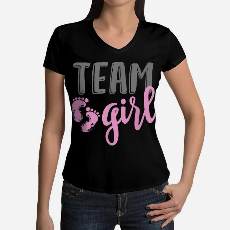 Team Girl Gender Reveal Baby Shower Shirt Women V-Neck T-Shirt