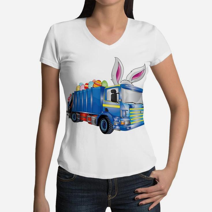 Easter Egg Garbage Truck Shirts Men Boys Easter Bunny Basket Women V-Neck T-Shirt