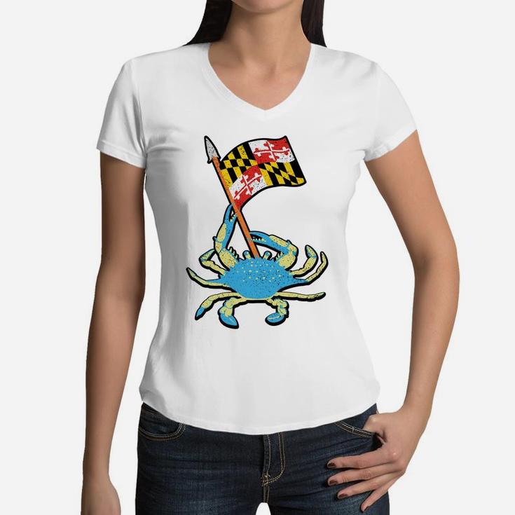 Maryland State Flag Blue Crab Crabbing Shirt Men Women Kids Sweatshirt Women V-Neck T-Shirt