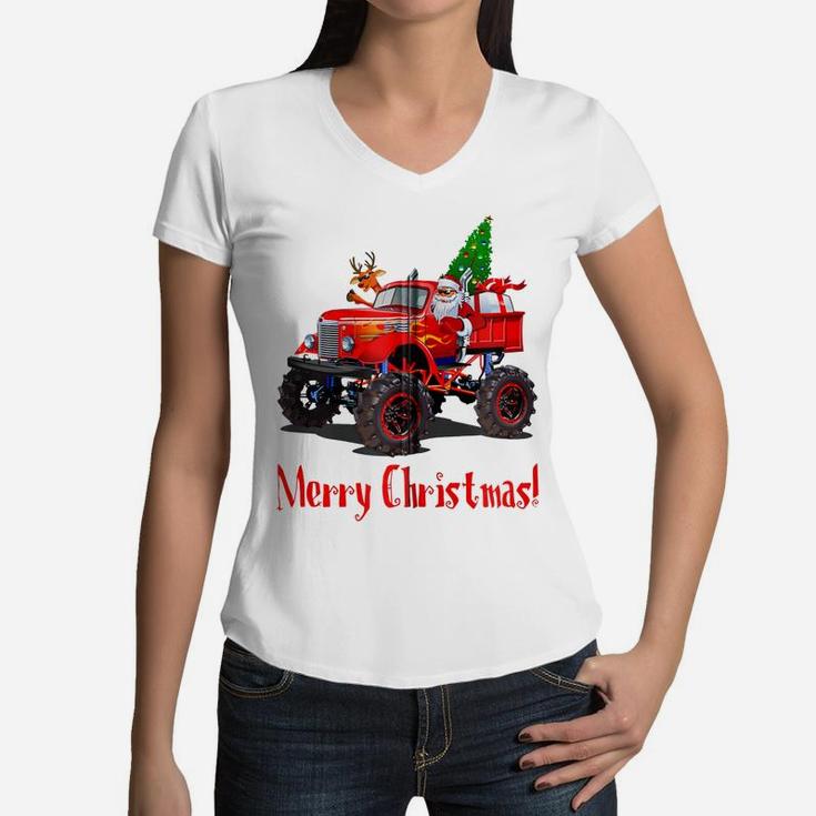 Santa Rudolph Monster Truck Men Guy Boys Teen Kid Youth Gift Zip Hoodie Women V-Neck T-Shirt