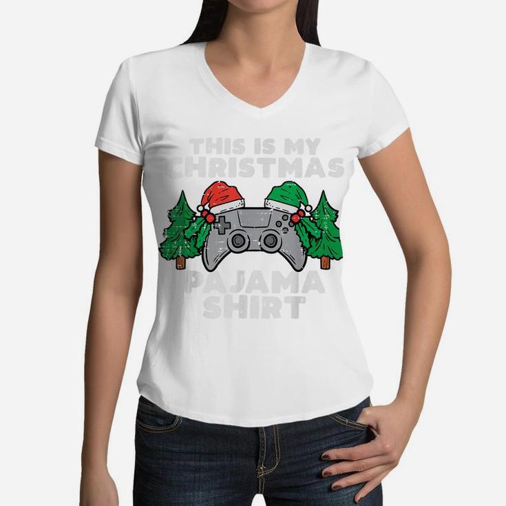 This Is My Christmas Pajama Shirt Video Games Boys Men Xmas Women V-Neck T-Shirt