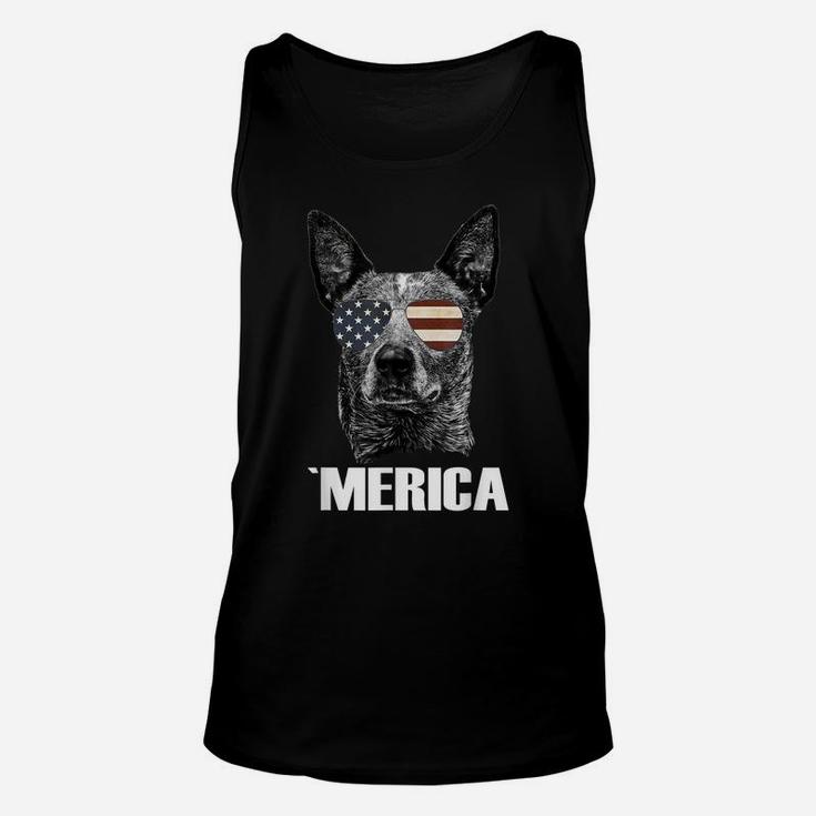 4Th July Blue Heeler Dog Merica Patriotic Usa Us Flag Gift Unisex Tank Top