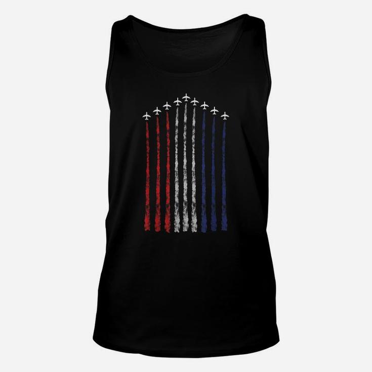 American Flag Usa Fighter Jet Con Trail Unisex Tank Top