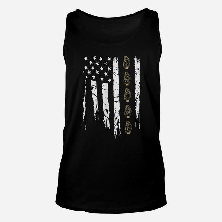American Mushroom Hunter T Shirt With Morels In Usa Flag Unisex Tank Top