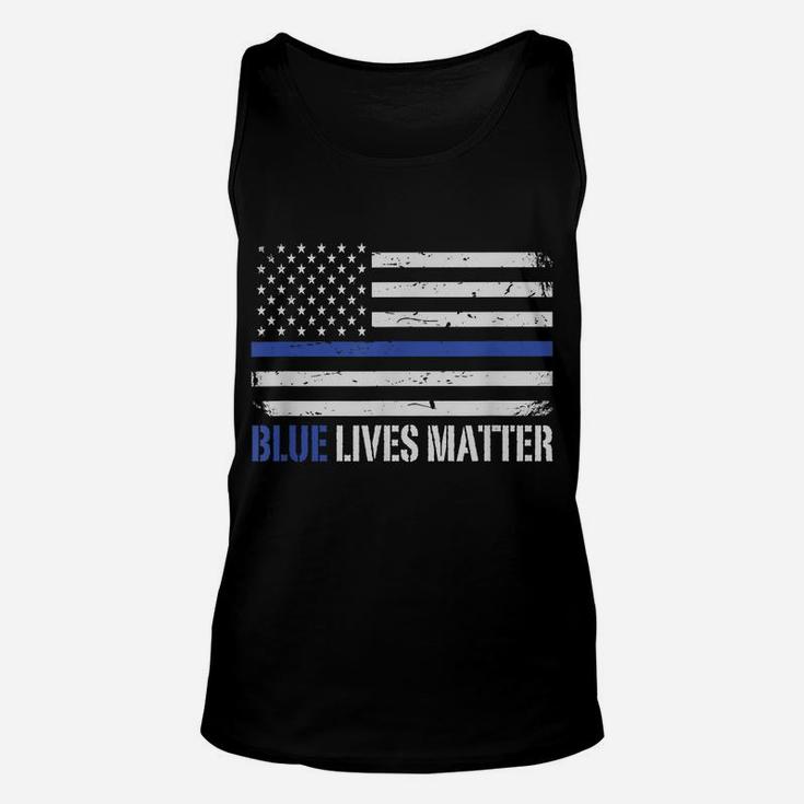 Blue Lives Matter Thin Blue Line American Flag Cop Unisex Tank Top
