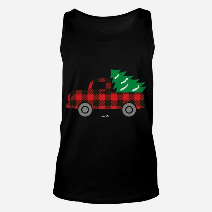 Buffalo Plaid Christmas Tree Red Truck Unisex Tank Top
