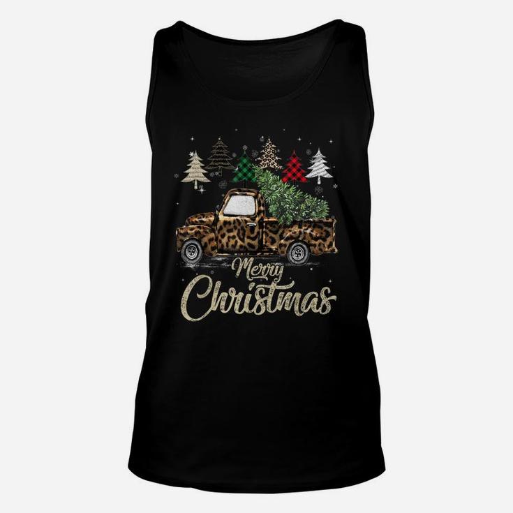 Buffalo Plaid Christmas Tree Red Truck With Leopard Print Unisex Tank Top