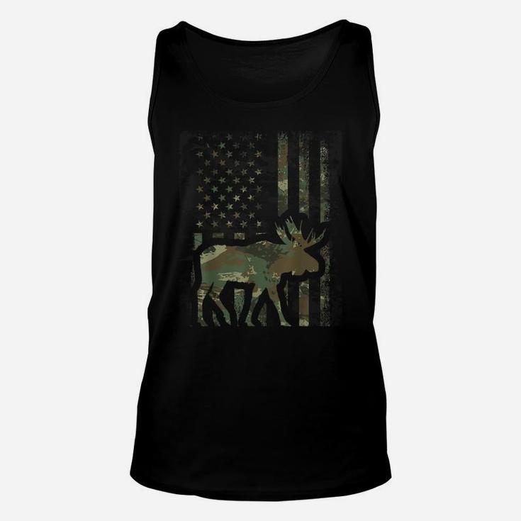 Camo American Flag Moose Hunting Gift For Hunter Moose Lover Unisex Tank Top