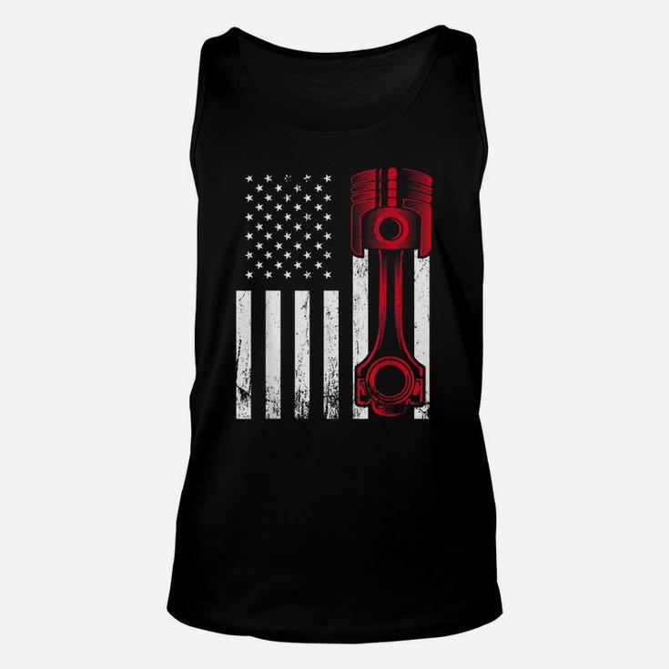 Car Enthusiast - American Flag Piston Muscle Car Gift Unisex Tank Top