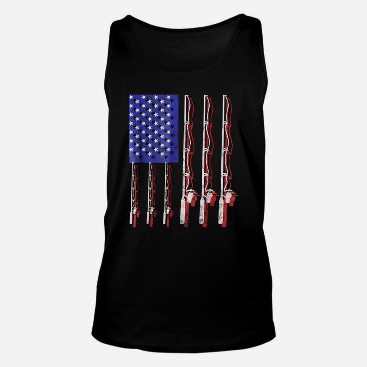 Fishing Flag Shirt Funny Patriotic Fathers Day 4th Of July Unisex Tank Top