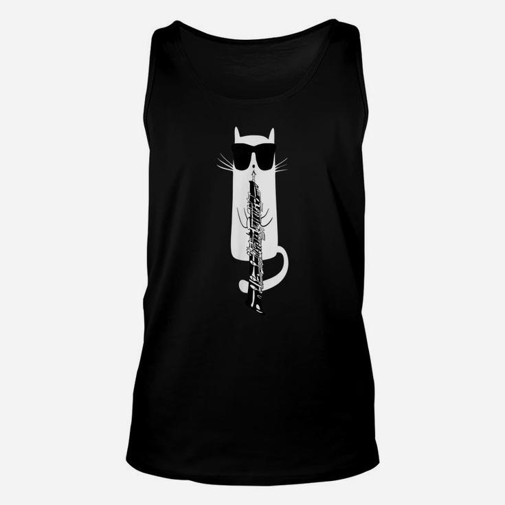 Funny Cat Wearing Sunglasses Playing Oboe Unisex Tank Top