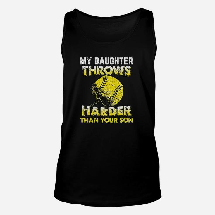 Funny Softball Dad My Daughter Throws Harder Unisex Tank Top