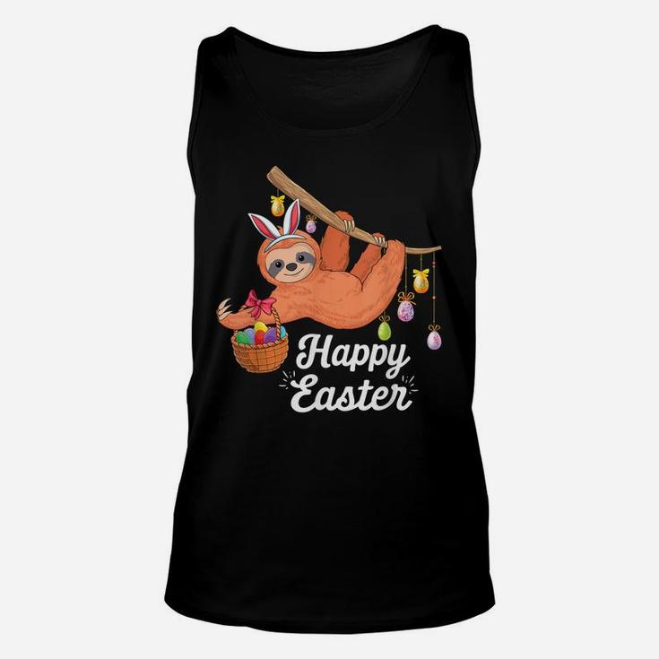 Happy Cute Sloth With Bunny Ears Egg Hunting Easter Sloth Unisex Tank Top