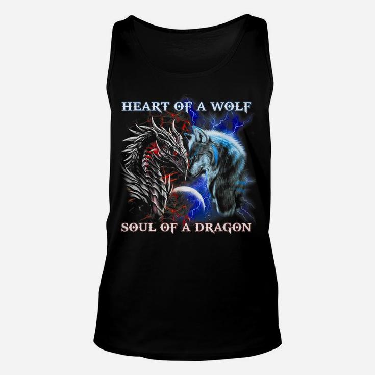 Heart Of Wolf Soul Of A Dragon - Cool Dragon - Wolf Warrior Unisex Tank Top