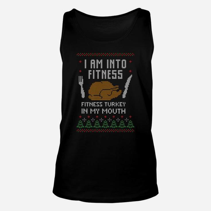 Into Fitness Funny Saying Fitness Turkey In My Mouth Holiday Unisex Tank Top