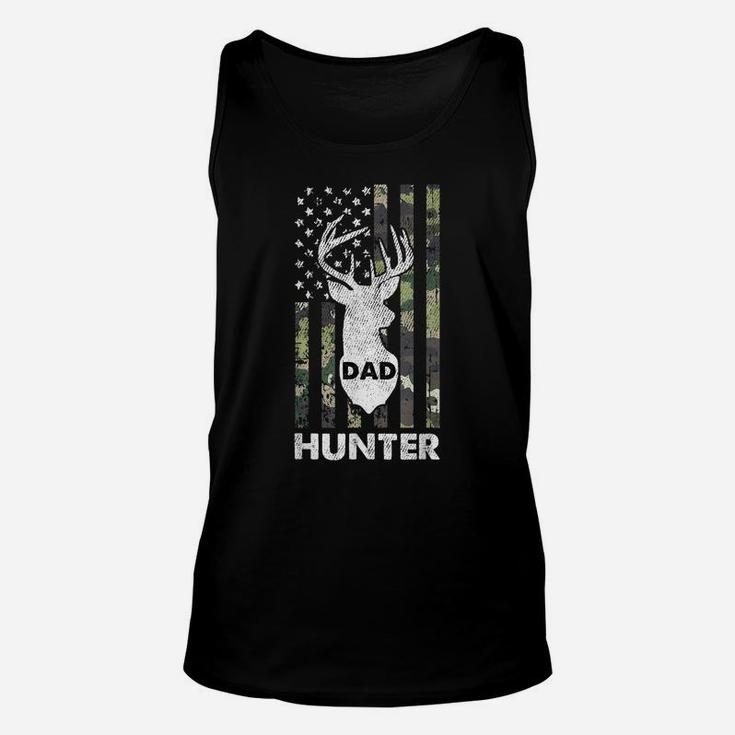 Mens Deer Hunter Dad Fathers Day Hunting American Flag Camo Papa Unisex Tank Top