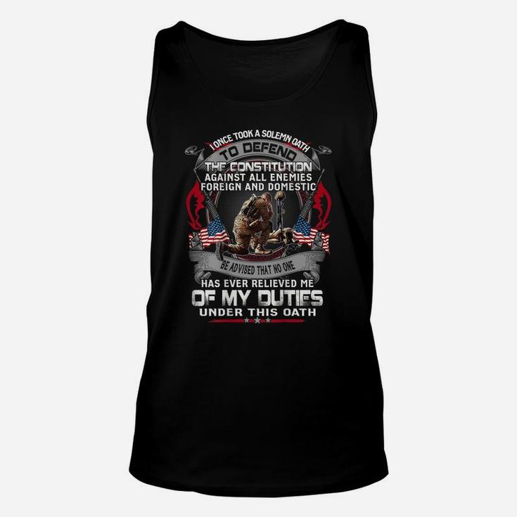 Mens I Once Took A Solemn Oath To Defend The Constitution Veteran Unisex Tank Top
