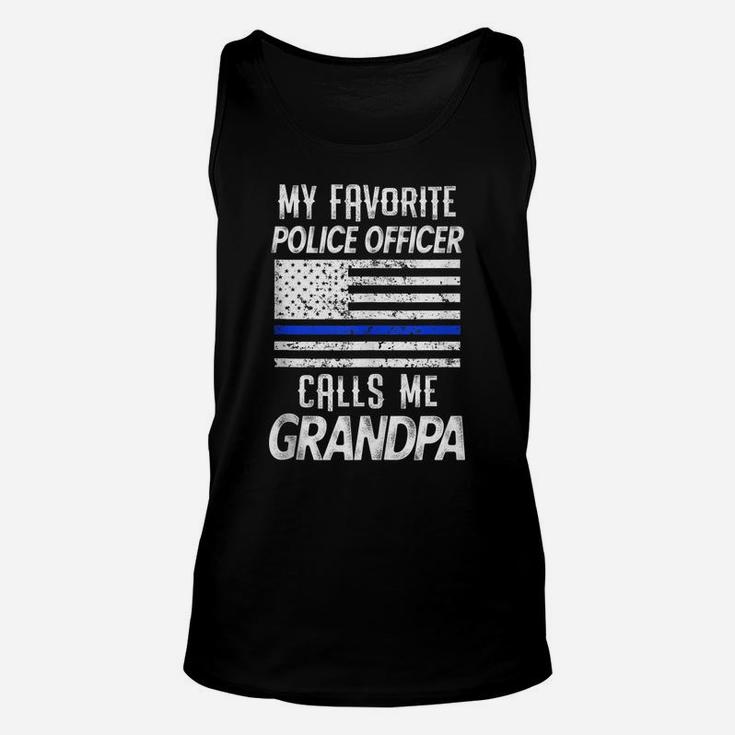 Mens Mens My Favorite Police Officer Calls Me Grandpa Thin Blue Unisex Tank Top