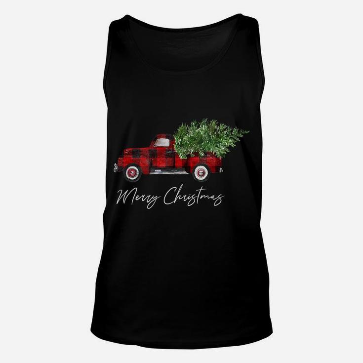 Merry Christmas Buffalo Plaid Red Truck Tree For Men Women Unisex Tank Top