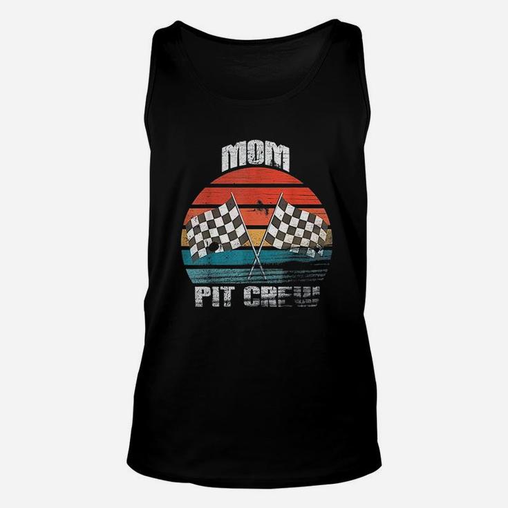 Mom Pit Crew Race Car Chekered Flag Vintage Racing Party Unisex Tank Top