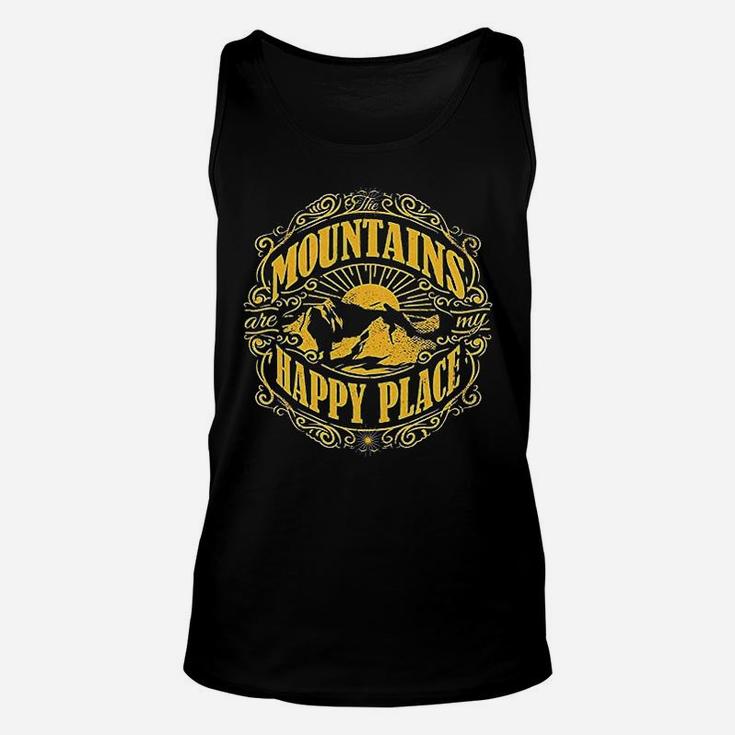 Mountains Are My Happy Place Cool Vintage Hiking Camping Unisex Tank Top