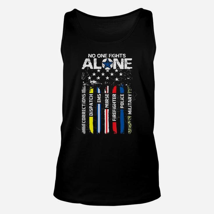 No One Fights Alone Usa Flag Thin Line Military Police Nurse Unisex Tank Top
