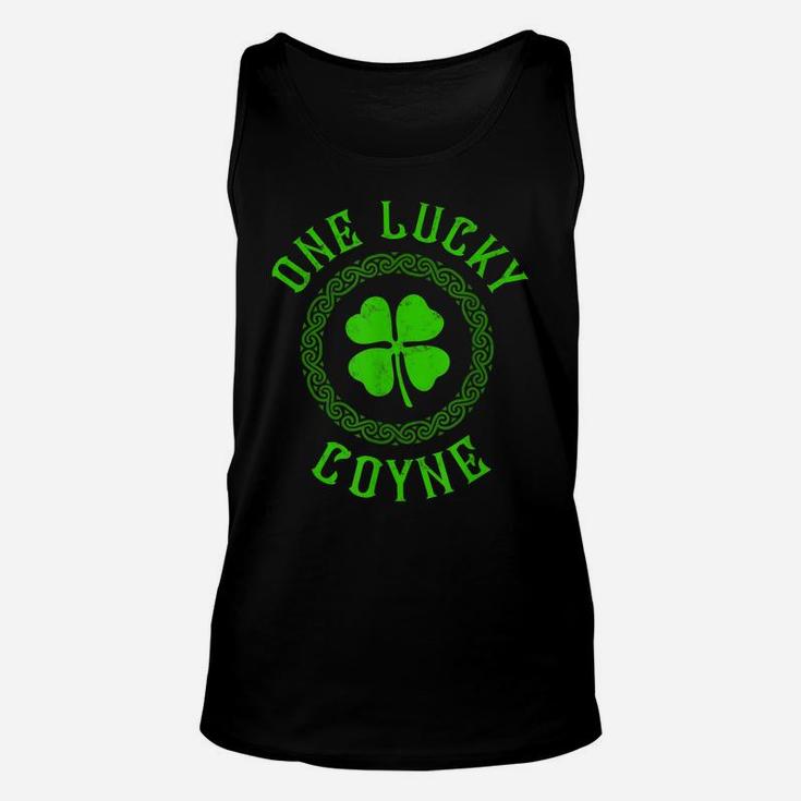 One Lucky Coyne Irish Last Name Distressed Clover T-Shirt Unisex Tank Top