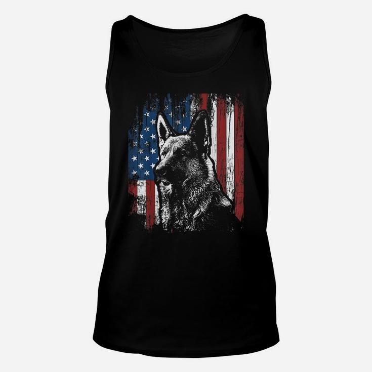 Patriotic German Shepherd American Flag Shirt Dog Gifts Unisex Tank Top