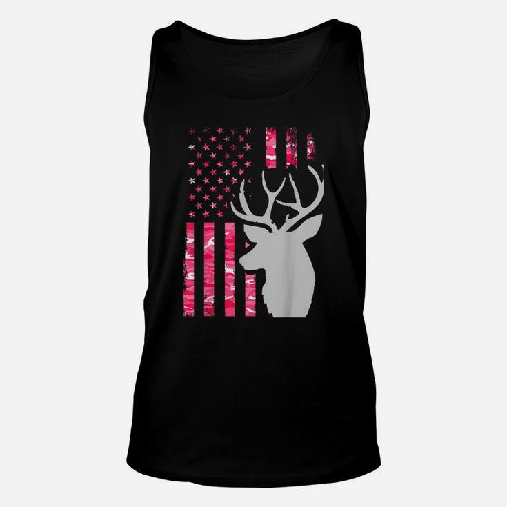 Pink Camo American Flag Camouflage Buck Hunting Shirt Women Unisex Tank Top