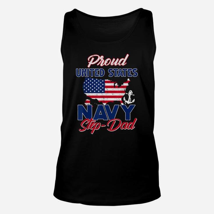 Proud Navy Step-Dad Us Flag Family S Army Military Unisex Tank Top