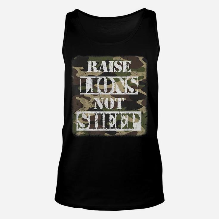 Raise Lions Not Sheep, American Patriot Camo, Patriotic Lion Unisex Tank Top