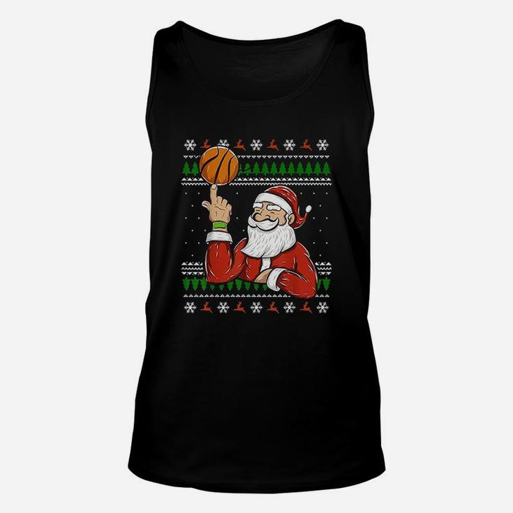 Santa Playing Basketball | Christmas Ugly Sweater T-shirt Unisex Tank Top