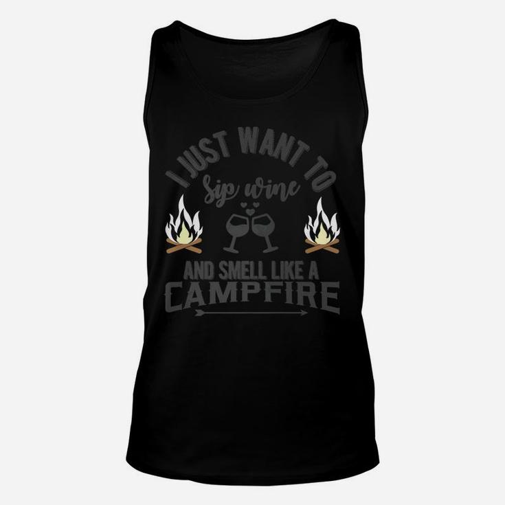 Smell Like A Campfire Sip Wine Cute Women Camping Tee Unisex Tank Top