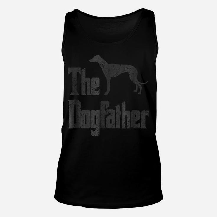 The Dogfather T-Shirt, Greyhound Silhouette, Funny Dog Gift Unisex Tank Top